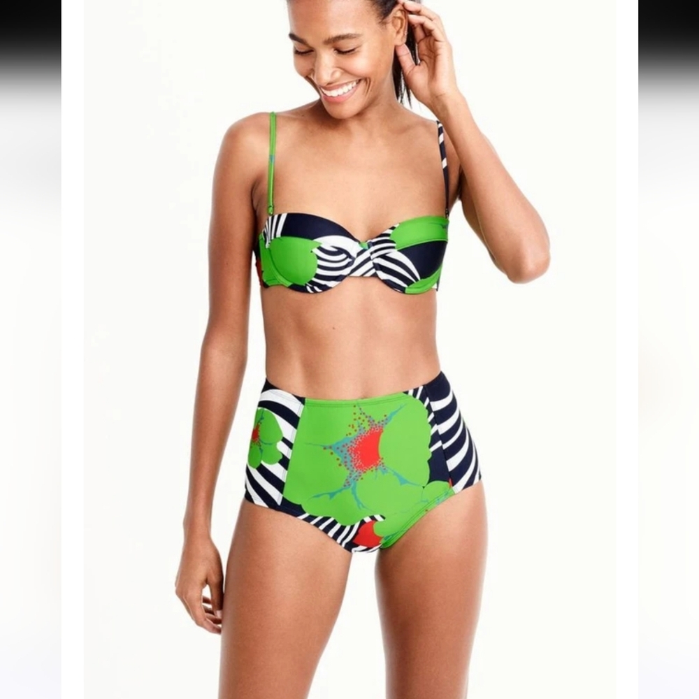 J. Crew Bikini & High-Waisted Bikini Bottom in Ratti Striped Floral Set